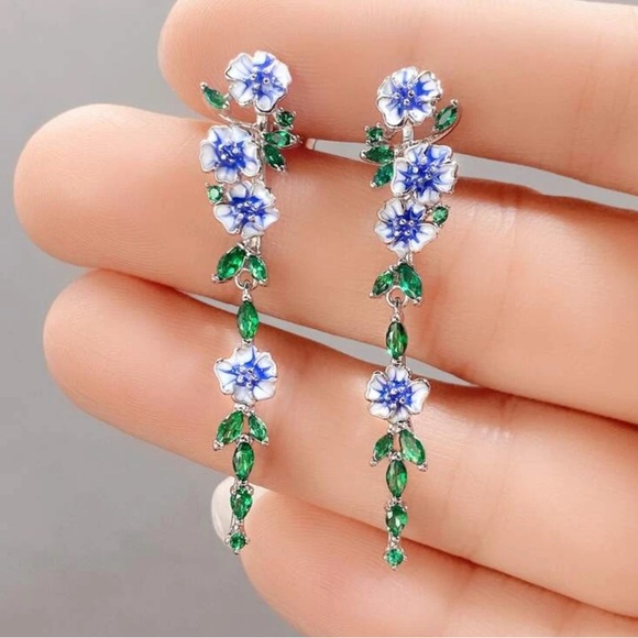 925 sterling silver Blue and Green Floral Dangle … - Picture 1 of 4